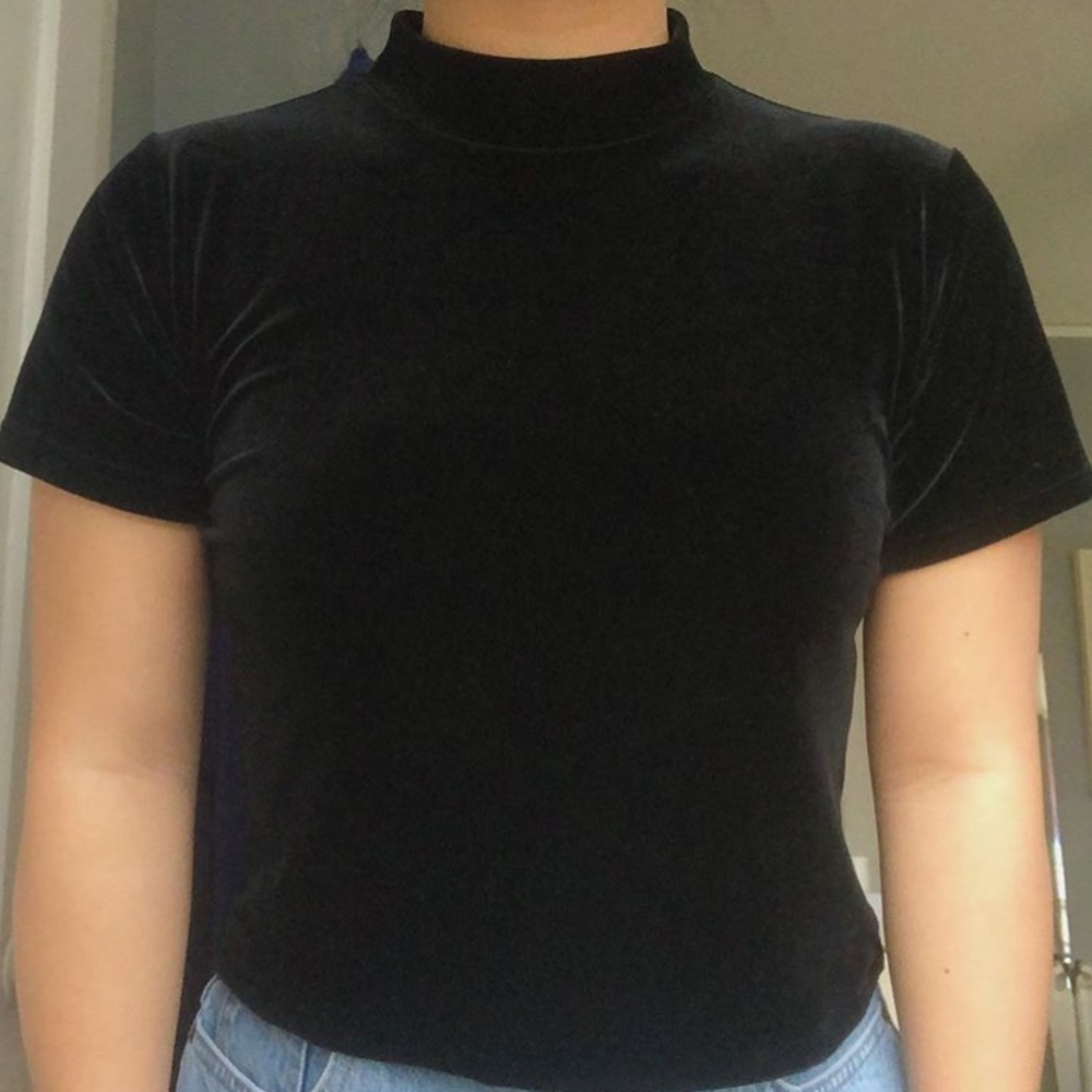 Black Velvet Mock Neck Shirt